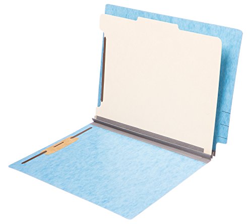 TAB Pressboard Classification Folder - End Tab, 1 Divider, 4 Fasteners, 2" Expansion, Letter Size - Blue 10/Box - Thumbnail 4