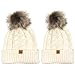 allydrew Winter Warm Soft Knit Beanie with Faux Fur Pom Pom, Mommy & Me Ivory Beanie