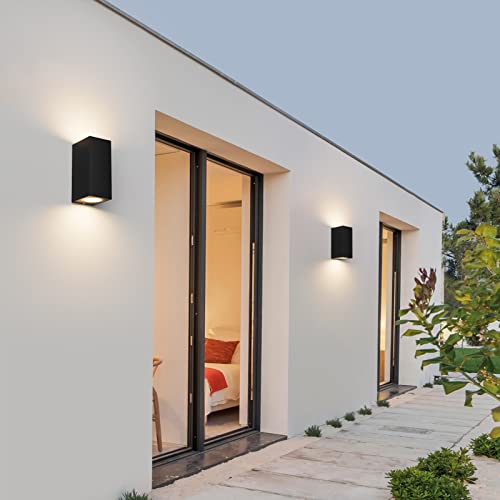 Klighten 2 Pieces Square Wall Lamp Outdoor/Indoor, IP65 Waterproof Black Outdoor Wall Sconce, GU10 Modern Aluminium Wall Light for Gardens, Hallway Terrace, Bulb Not Included
