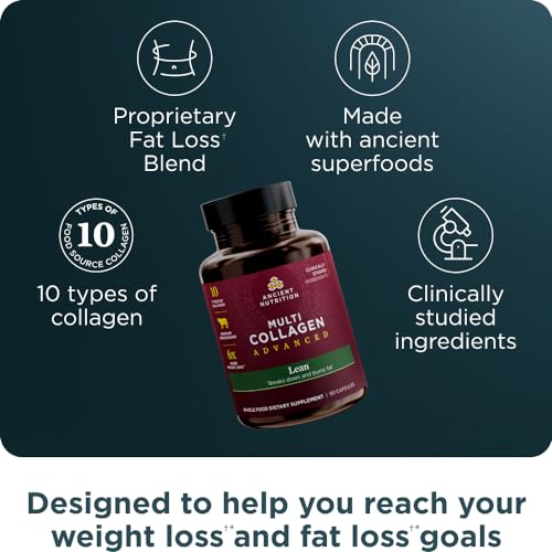 Ancient Nutrition Multi Collagen Advanced Lean with Probiotics, Hydrolyzed Collagen Peptides Supports Healthy Weight Loss and Fat Loss, 90 Count