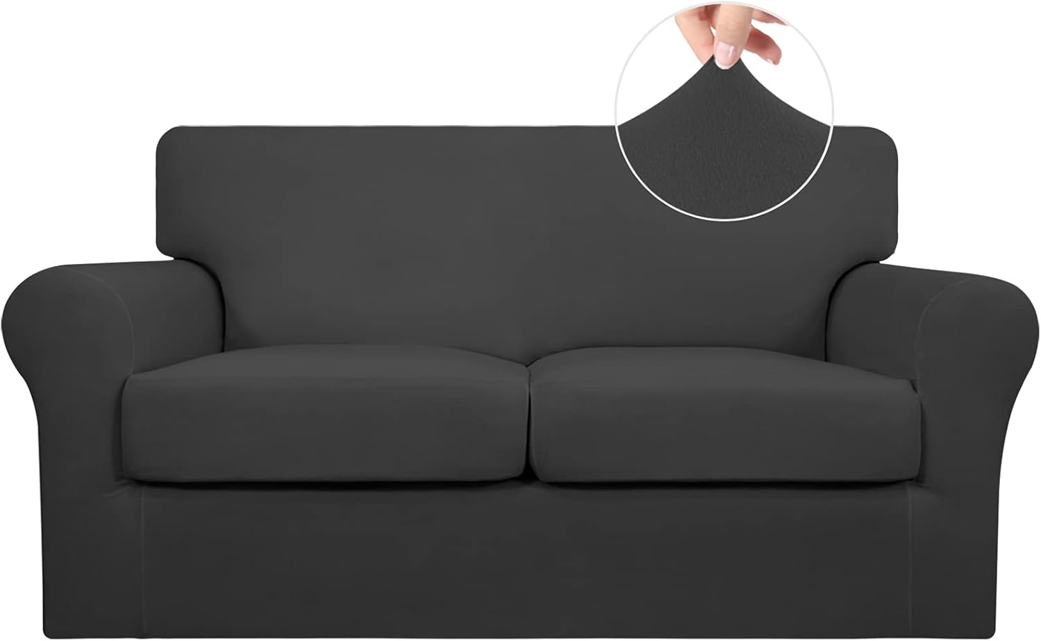 Slipcovers - Easy-Going 3 Pieces Stretch Soft Couch Cover for Dogs - Washable Sofa Slipcover for 2 Separate Cushion Couch - Elastic Furniture Protector for Pets, Kids (Loveseat, Dark Gray)