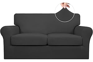 Easy-Going 3 Pieces Stretch Soft Couch Cover for Dogs - Washable Sofa Slipcover for 2 Separate Cushion Couch - Elastic Furniture Protector for Pets, Kids (Loveseat, Dark Gray)
