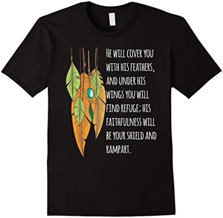 Mens He will cover you with his feathers | Bible Verse Shirt 3XL Black