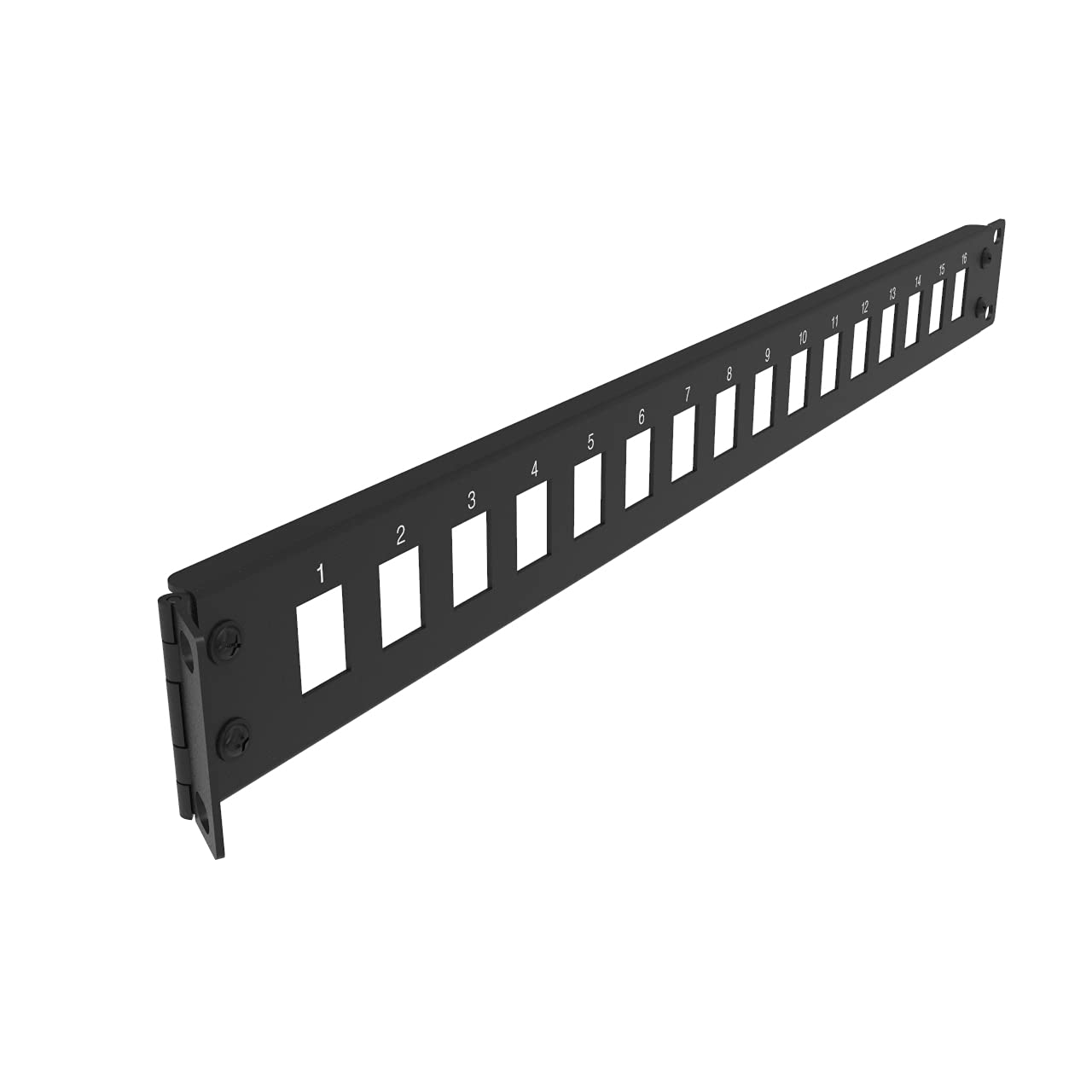 Jingchengmei 16-Port Blank Keystone 1U Hinged Blank Patch Panel, 19" Rackmount (H1UKS16H, Black)