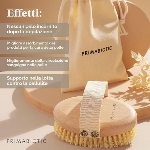 Primabiotic Body Massage Brush in Beech Wood and Agave Fibres | Ecological Product with Case | Ideal for Dry Brushing and Cellulite