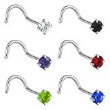Joybeauty Stainless Steel Cubic Zirconia Bar Curved Nose Studs Rings Body Piercing Jewelry 6 Pcs