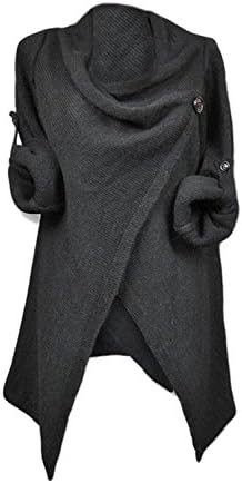 Women Autumn Solid Long Sleeve Button Wrap Longline Daily Cardigan