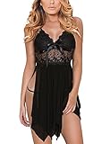 Queen.M Pretty Pajama Sexy Lingerie Sling Transparent Underwear for Sex Flirt (XX-Large, classic black)