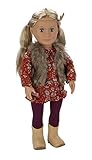 Our Generation Claire 18-Inch Doll with Tights, Flowery Blouse, Faux Fur Vest, Headband, and Tan Cowboy Boots