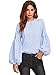 Verdusa Women's Round Neck Elegant Blouse Lantern Sleeve Top With Keyhole Back Blue#1 L