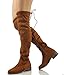 Nature Breeze Women's Faux Suede Back Tie Up Over the Knee Low Heel Dress Boot, Wine, 10 M US