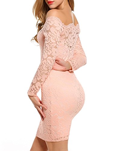 Cindere Women's Floral Lace Off-Shoulder Elegant Bodycon Cocktail Party Wedding Dress,Pink,Medium