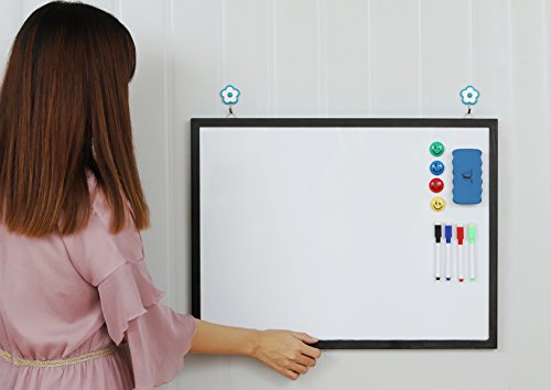 Whiteboard Set - Wooden Frame (Solid Wood) Dry Erase White Board 24 x 18" + 1 Dry Eraser, 4 Markers and 4 Magnets - Small Wall Hanging Message Magnetic Board for Home, Office, Cubicle and Desk