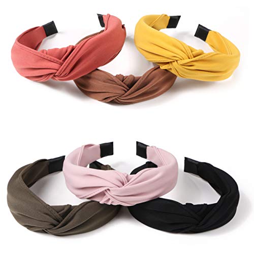 6 Pack Wide Plain Headbands,Unime Twist Knot Turban Headband Yoga Hair Band Fashion Elastic Hair Accessories for Women and Girls,Children 6 Colors