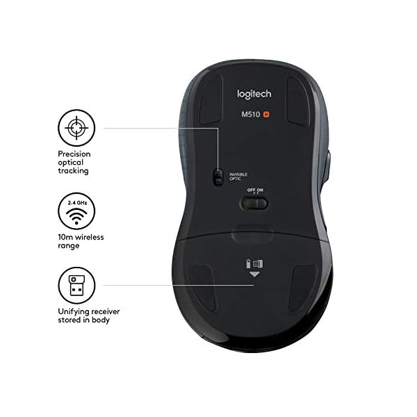Logitech-M510-Wireless-Mouse-24-GHz-with-USB-Unifying-Receiver-1000-DPI-Laser-Grade-Tracking-7-Buttons-24-Months-Battery-Life-PC-Mac-Laptop-Black Logitech M510 Wireless Mouse, 2.4 GHz with USB Unifying Receiver, 1000 DPI Laser-Grade Tracking, 7-Buttons, 24-Months…