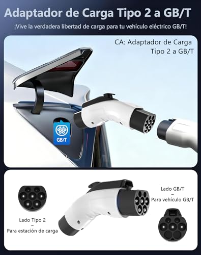 LMDAYEYU Adaptador Type 2 a GB/T, Conversor de Carga EV Portátil y Eficiente, Compatible con Todos los vehículos eléctricos con Conector GB/T