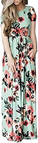 ChiChiLady Pregnant Mom Gifts Floral Printed Short Sleeve Empire Maxi Dress with Pocket Mint Green M