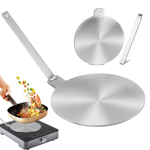 20 cm Adaptador para Fogão de Indução, Placa Conversora de Fogão de Indução, Chapa de Aço Inoxidável para Fogão com Alça Removível, Placa Conversora de Fogão de Indução, Placa Difusora de Calor