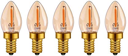 5Pack LED Night Light Bulb C7 0.5W LED Filament Bulb, Candelabra E14 Base, Ultra Warm White 2200K, 220VAC, 60Lumen