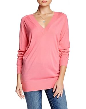 Theory Delrina L Pure Pink Fine Merino Wool V-neck Sweater - Size Medium