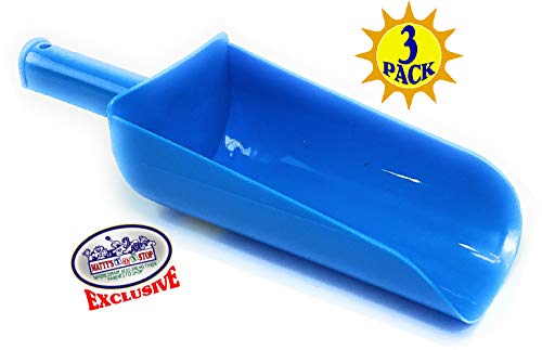 Matty's Toy Stop 9" Kids Short Handle Sand Scoop Plastic Shovels for Sand & Beach (Yellow, Blue & Green) Gift Set Bundle - 3 Pack