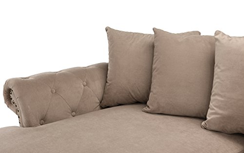 Modern Large Tufted Velvet Sectional Sofa, Scroll Arm L-Shape Couch (Brown)