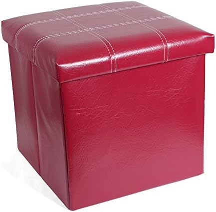 Valorcielo Folding Storage Ottoman Coffee Table Foot Rest Stool, Faux Leather Collapsible Bench, Brown Black (Burgundy, M)