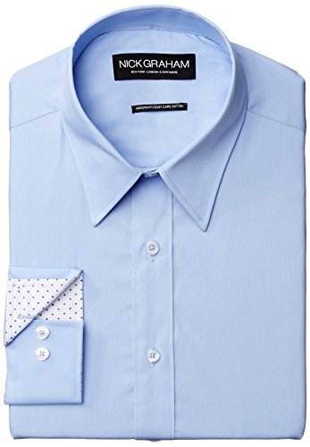 Nick Graham Men's Solid Cotton Poplin Dress Shirt- Modern Fit- Point Collar