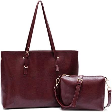 Women Shoulder Bag 2 in 1 Top Handle Handbag Set Classy Greased Crossbody Bag for Ladies