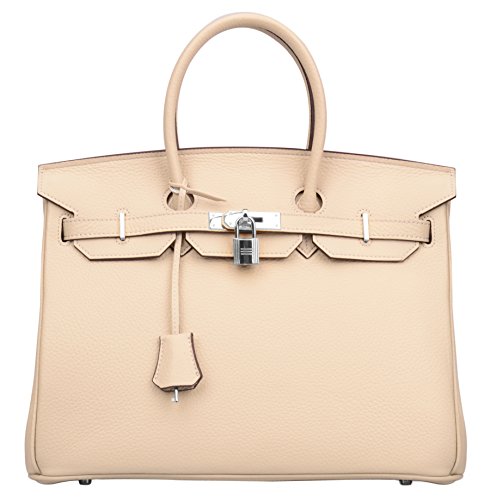 Ainifeel Women's Padlock Handbags with Silver Hardware (35 cm, Light taupe)