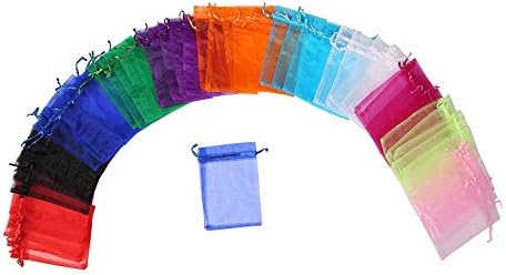 LANGSHA 200Pcs Multi-Colored Sheer Drawstring Organza Jewelry Pouches Wedding Party Christmas Favor Gift Candy Bags (5"x7")