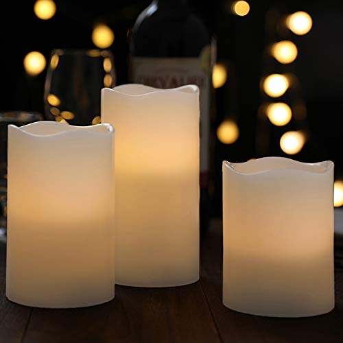Flameless Flickering LED Battery Candles Set of 3 Ivory Real Wax