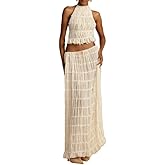 Womens 2 Piece Maxi Skirt Set Lace Up Sleeveless Tank Top and Flowy Long Skirt 2024 Summer Beach Outfits