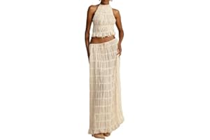 SOOKABEILA Womens 2 Piece Maxi Skirt Set Lace Up Sleeveless Tank Top and Flowy Long Skirt 2024 Summer Beach Outfits