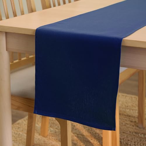 Encasa XO Table Runner 13x91 in Long | Cotton Canvas Fabric | Scotch Blue Solid Color | Machine Washable & Durable