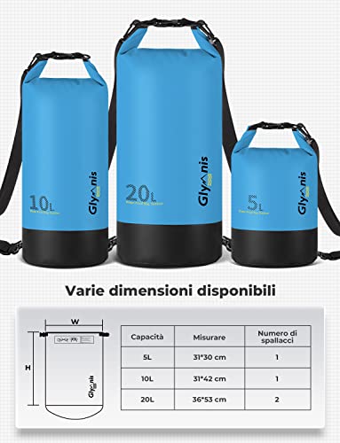 Glymnis Waterproof Bag with Adjustable Shoulder Strap, 5L 10L 20L | 2 Cell Cases, Inner Pocket, 3 in 1 Waterproof Waist Bag, Convient Boat Fishing Rafting Swimming Kayak Camping