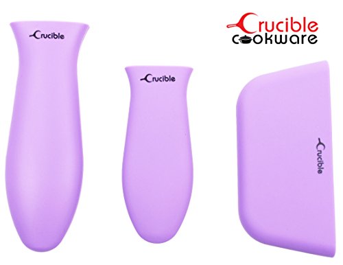 Silicone Hot Handle Pot Holder Mixed Set of 3 For Cast Iron Skillets, Mini Handle, Assist Handle , Handle Cover - Purple
