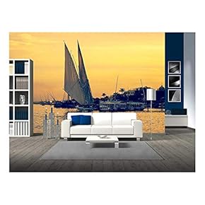 Sunset on Nile River - Removable Wall Mural | Self-Adhesive Large Wallpaper - 66x96 inches