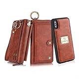 Petocase Compatible iPhone XS Max Wallet Case, Multi-Functional PU Leather Zip Wristlets Clutch Detachable Magnetic 13 Card Slots 4 Cash Purse Protection Back Cover for Apple iPhone 10S Max 6.5