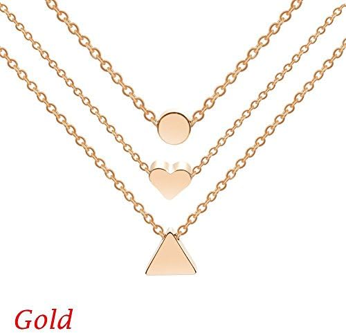 Liankee Punk Love Heart Gold Color Three-Layer Triangle Necklace Geometric
