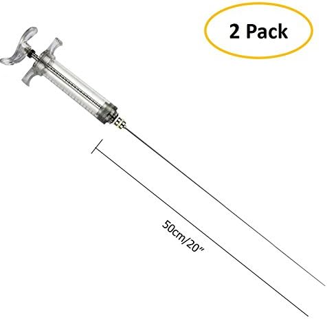 Deewell 2x Super Long Syringe 20” or 50cm Stainless Steel Needle Aquarium Coral Plant Feeder Fertilizer Injector Dispensing Industrial Fluid Sampling Injection (Pack of 2)