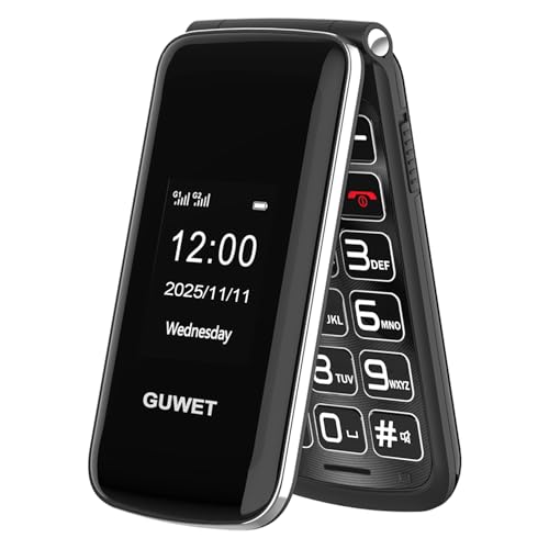 Guwet 2G Mobile Phone for Elderly with Big Buttons, Flip Phone, SOS Function, 1600mAh Battery, 2.4"+1.77" Dual Display, Dual SIM with Dual Standby, Black
