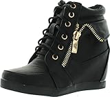 JJF Shoes Peter Kids Fashion Leatherette Lace-up High Top Wedge Sneaker Bootie