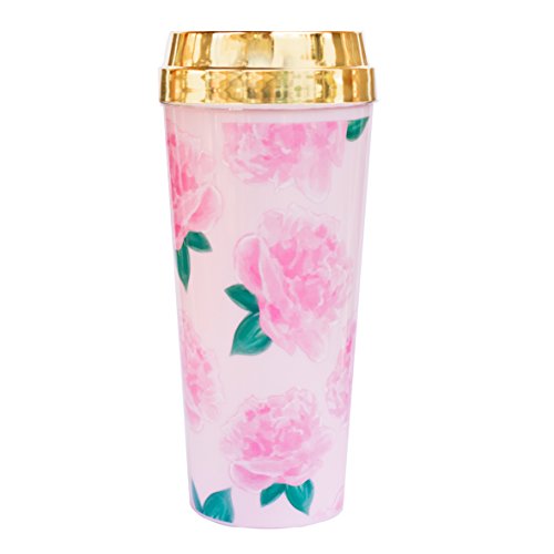 Pink Peonies Travel Mug Gold Mug Gift for Boss Gift for Her Coffee Mugs Travel Tumbler Mug Boss Babe Pink Floral Mug #Girlboss Drinkware Cup Stocking Stuffer