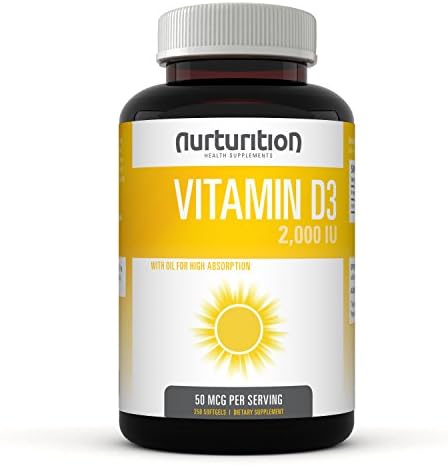 NURTURITION Vitamin D 2000 - Highly Bioavailable Softgels with 50mcg (2000 IU) D3 - May help to improve your mood - Formulated to support your bone and immune health