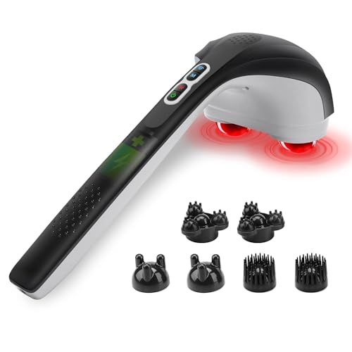 Snailax Cordless Handheld Back Massager with Heat,Deep Tissue Percussion Massager, 3 Sets of Dual Pivoting Heads,Rechargeable Hand Held Massager for Neck,Back Shoulder,Calf,Legs, Gifts for Women Men