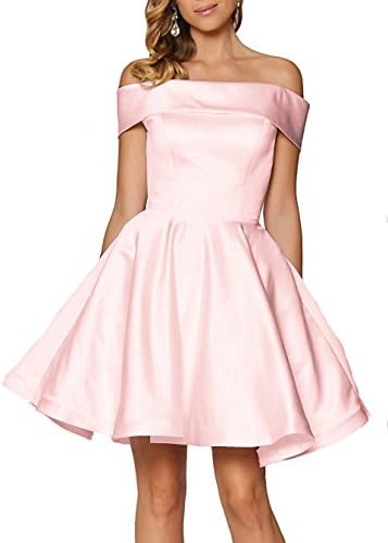 Women's Off Shoulder Satin Blush Homecoming Dresses Short 2018 Formal Evening Prom Gown Size 2