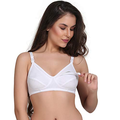 Womens Breastfeeding Maternity Full Cup Cotton Hosiery Feeding Bra (1 PC. White)