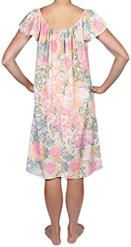 Heavenly Bodies Tricot Nightgown, Short Sleep Dress with Pastel Floral Print Comfortable Lightweight Fabric, Flutter Sleeves