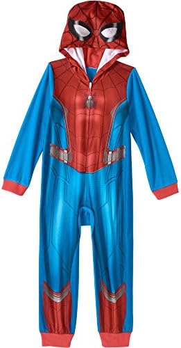 American Marketing Enterprises Boys Spider-Man Hooded, Footless, One-Piece Pajamas Bundled With Spiderman Stickers